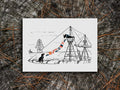 Art print with illustration of two dogs hanging nautical flags on a ship