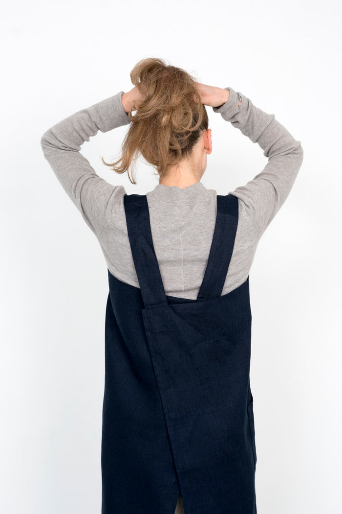 Navy Linen Square Apron