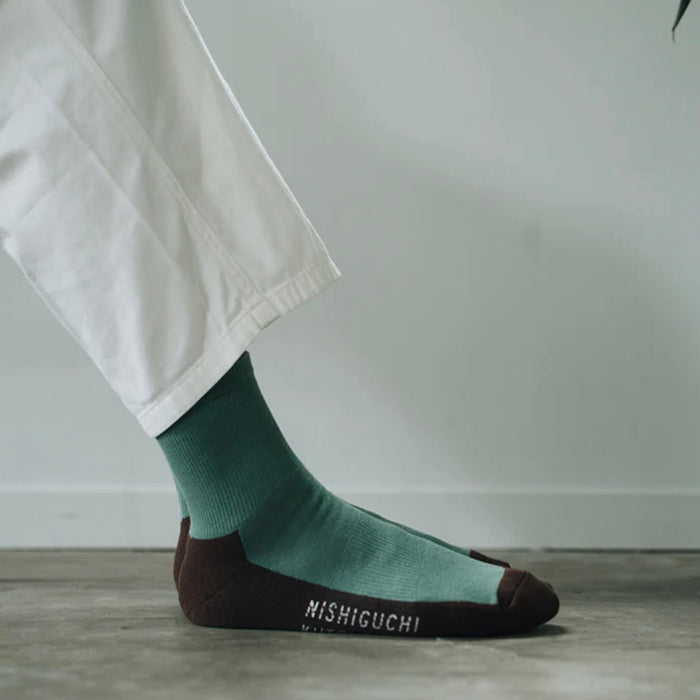 Nishiguchi Kutsushita Cotton Cashmere Walking Socks | Kusamochi  Celadon & Brown (2025 Limited Color)