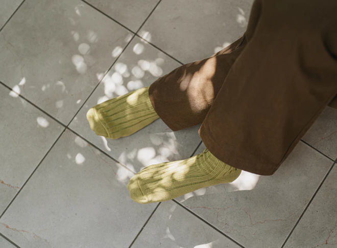 Nishiguchi Kutsushita Egyptian Cotton Ribbed Socks | Building Pistachio (2026 Limited Color)