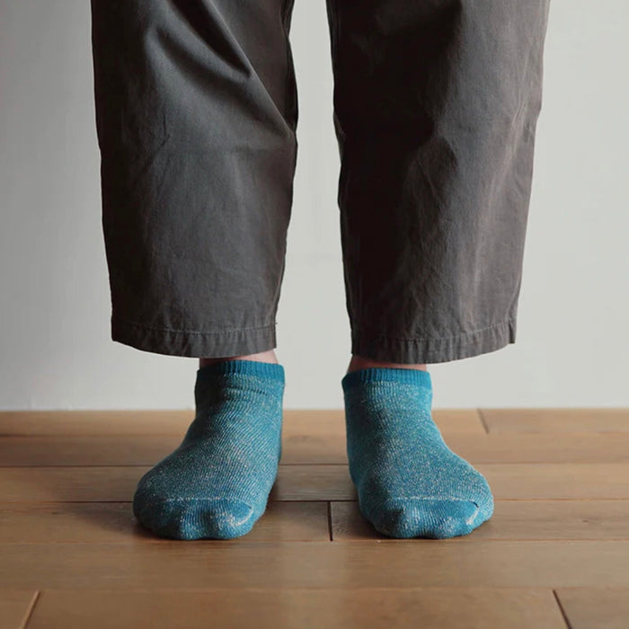 Nishiguchi Kutsushita Linen Cotton Pile Anklet Socks | Lake Blue