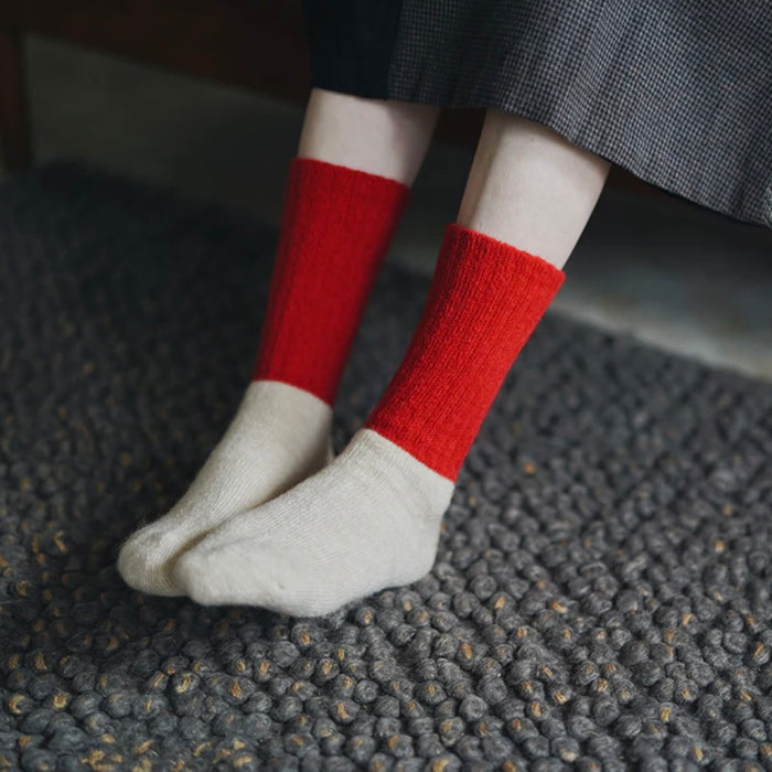 Nishiguchi Kutsushita Mohair Wool Pile Socks | Christmas Red| Medium Only