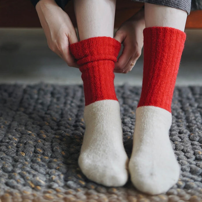 Nishiguchi Kutsushita Mohair Wool Pile Socks | Christmas Red| Medium Only