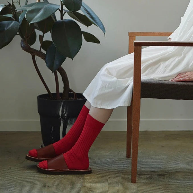 Nishiguchi Kutsushita Silk Cotton Ribbed Socks | Boston Brick