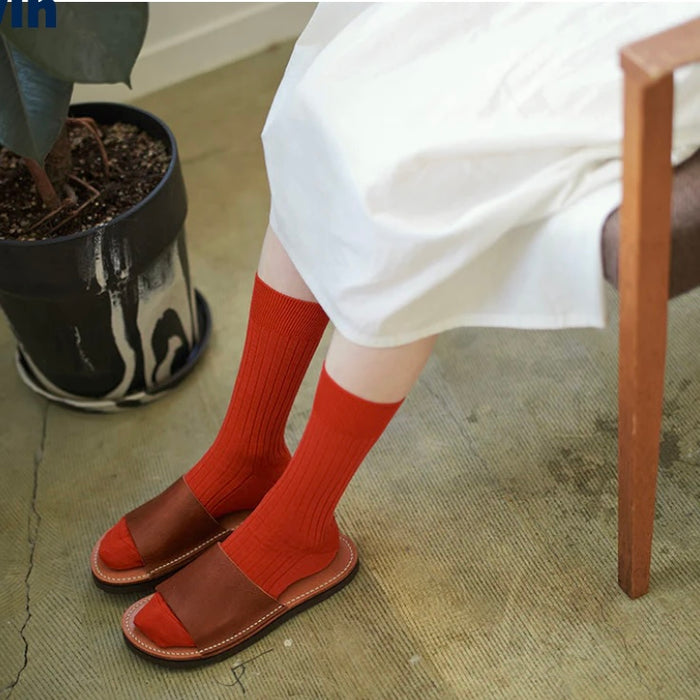 Nishiguchi Kutsushita Silk Cotton Ribbed Socks | Boston Brick