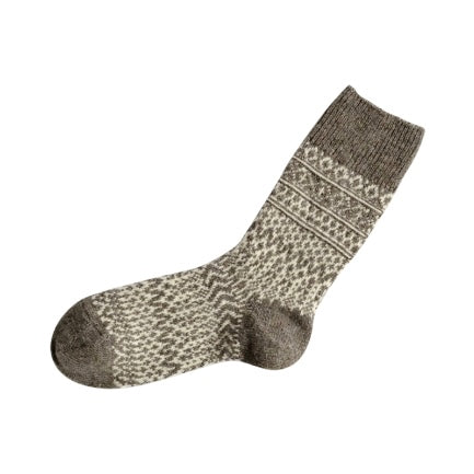 Nishiguchi Kutsushita Wool Jacquard Socks | Grey & White