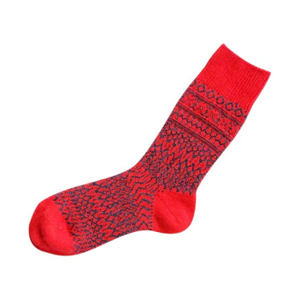 Nishiguchi Kutsushita Wool Jacquard Socks | Red Color