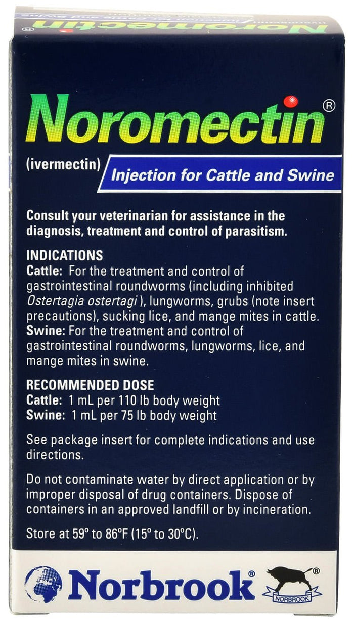 Noromectin Injectable Cattle & Swine Wormer (1% Ivermectin) - A2N7 - 50 mL - 4