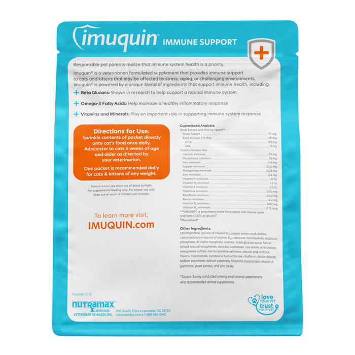 Nutramax Imuquin Immune Health for Cats, 30 Packets - 015NM-3000071-2 - 2 Pack - 3