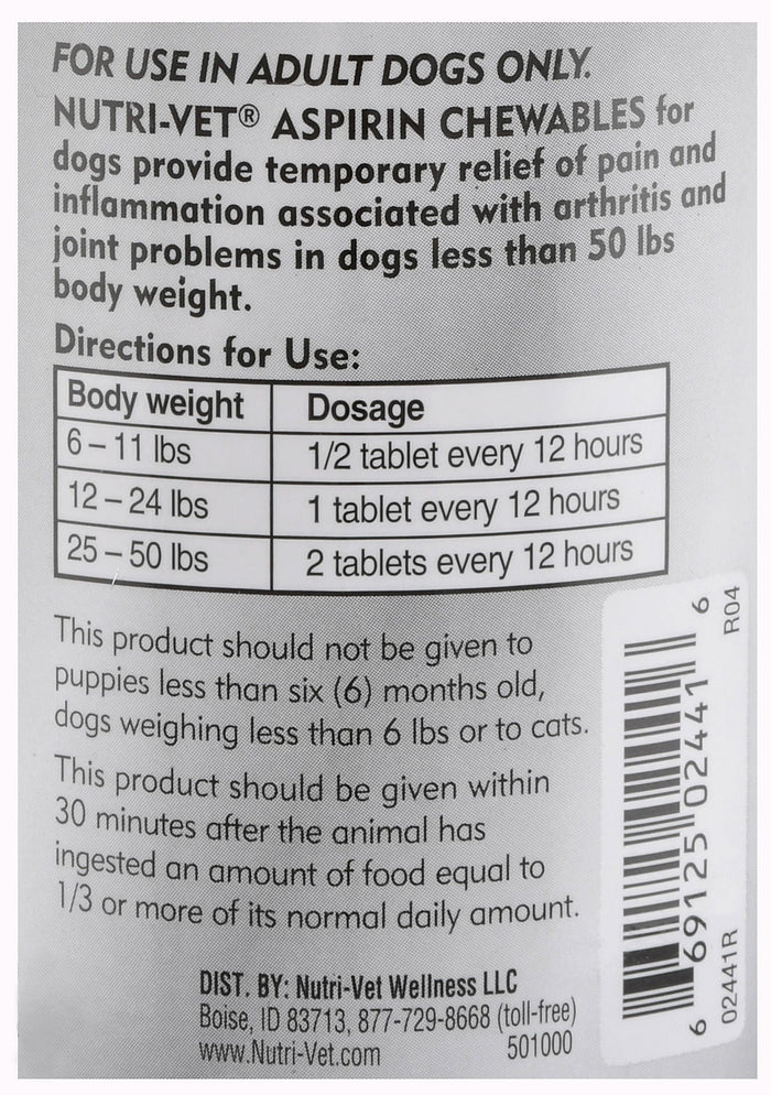 Nutri - Vet Aspirin for Dogs - OPAM - Small Dogs - 120 mg - 100 ct - 3