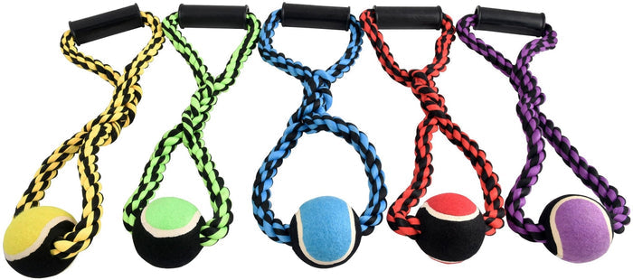 DUPLICATE - MRDH - Nuts for Knots Rope Tug with Handle and Tennis Ball, Assorted, 20" - MRDH-DUPE - 1