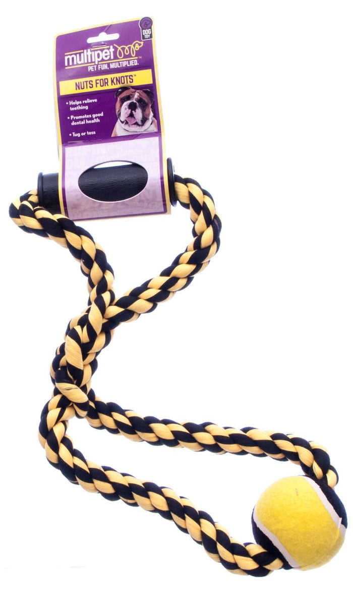 Nuts for Knots Rope Tug Dog Toy with Handle & Tennis Ball, Assorted - MRDI - 14" - Assorted - 1 ct - 2