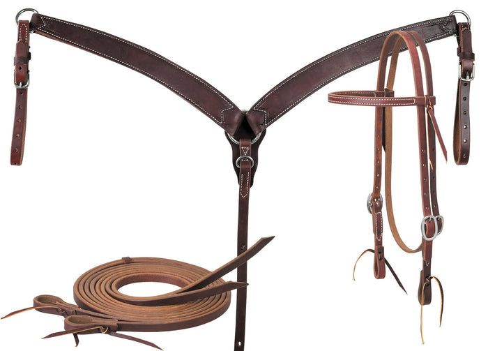Oiled Harness Tack Set with Browband Headstall, Stainless Kit - WLC2GR - 2