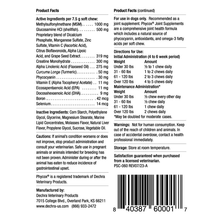 Phycox Canine Joint Support Soft Chews - 015PSPC-08050 - 60 ct - 7
