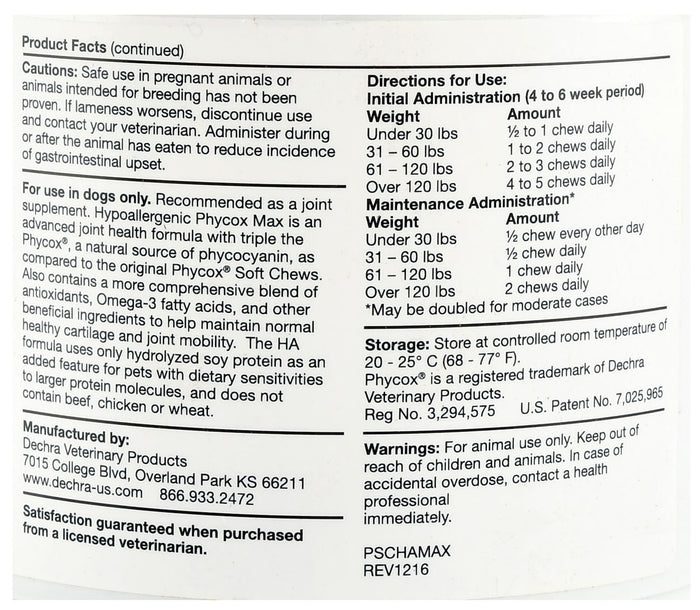 Phycox MAX HA (Hypo - Allergenic) Canine Joint Support Soft Chews, 90 ct - 015PHA-90HA - 2