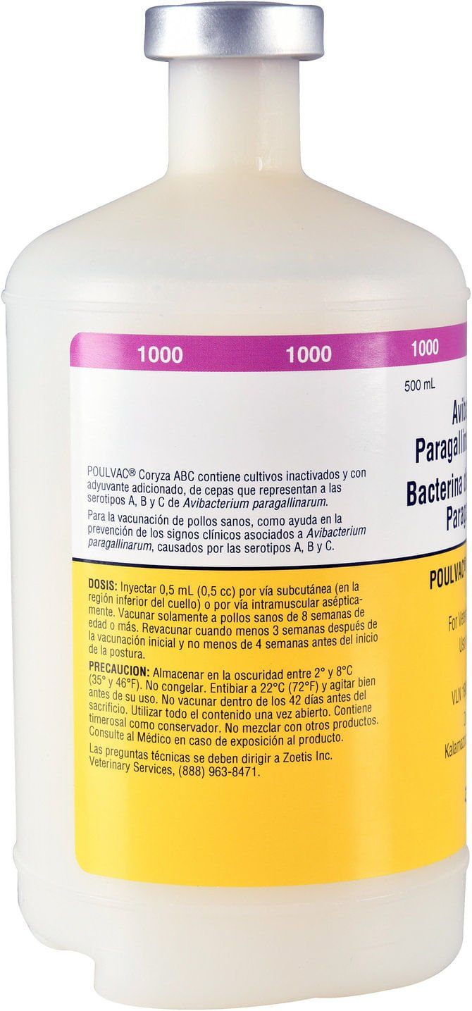 POULVAC Coryza ABC IC3 Poultry Vaccine (Haemophilus Paragallinarum Bacterin), 500 mL - F7JC - 1,000 Dose - 3