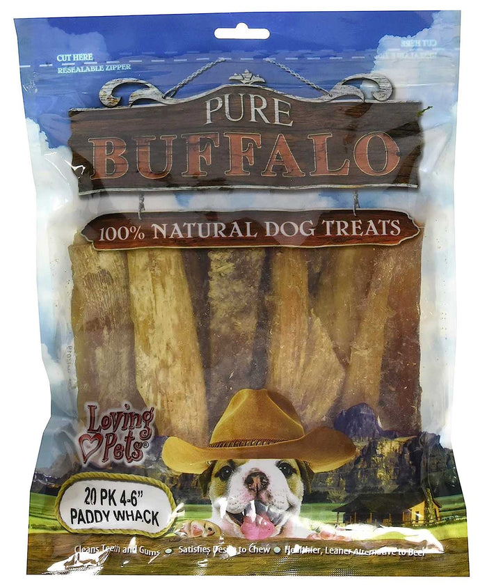 Pure Buffalo Dog Chews, 6" Backstrap Tendon, Natural Dental Treats, Long - Lasting Chews, Grass - Fed, Free - Range, 20 Pack - ZOWC - Water Buffalo - 6" - 20 pk - 1