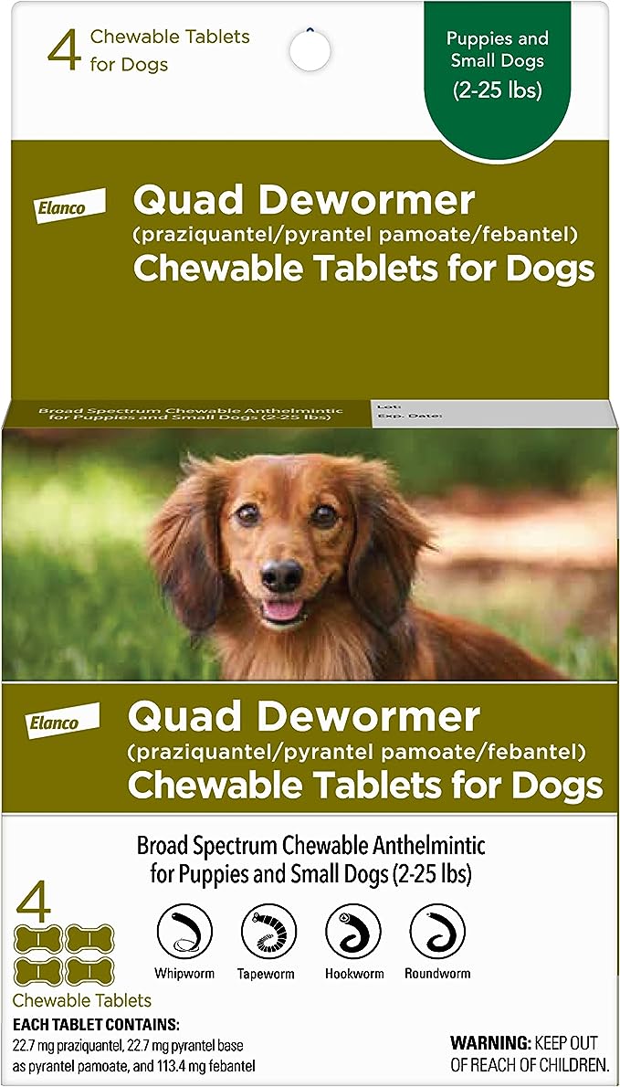 Quad Dewormer Chewable Tablets for Dogs - E8AZ - 4 pack - Small - 8