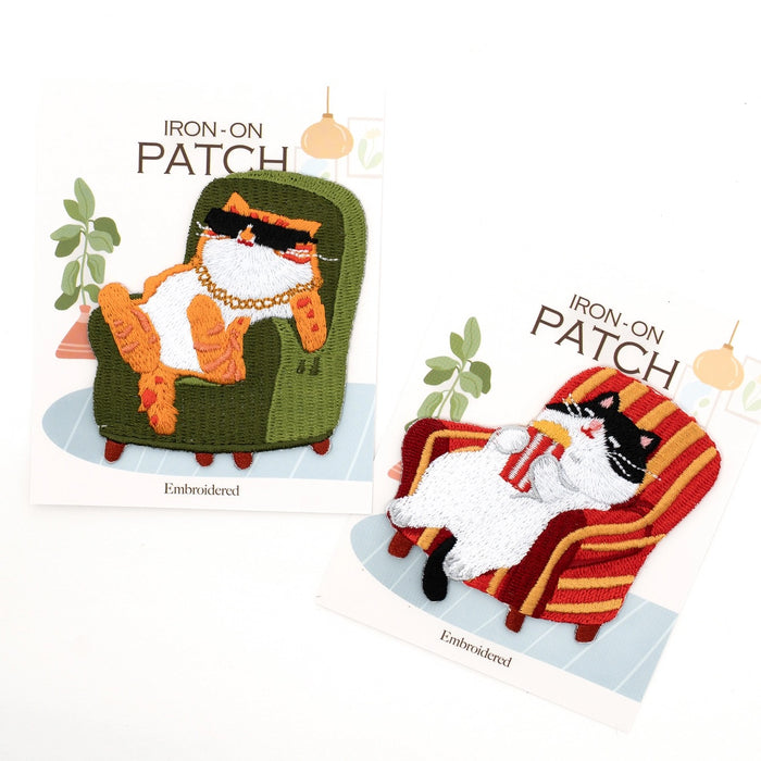 Relaxed Cat Embroidered Iron On Patch