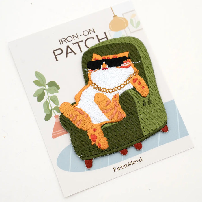 Relaxed Cat Embroidered Iron On Patch