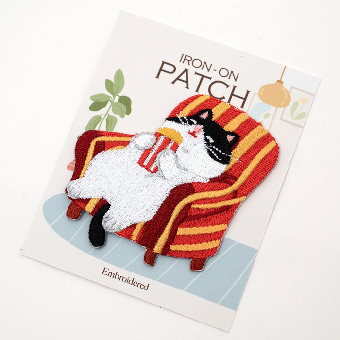 Relaxed Cat Embroidered Iron On Patch