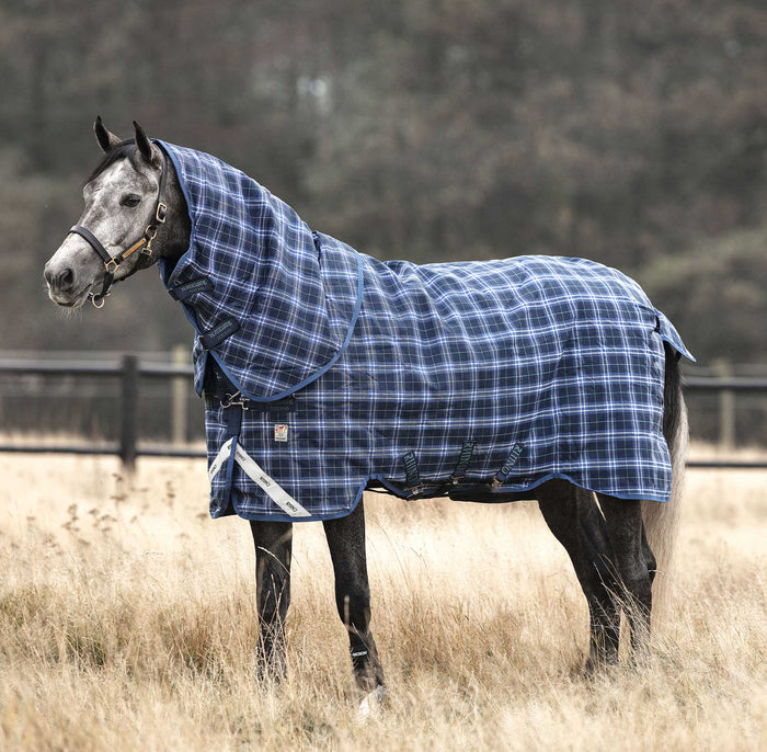 Rhino Plus Horse Turnout Blanket with Vari - Layer, Heavyweight, 1000D - FO12D - 69 in - Navy Check - 2