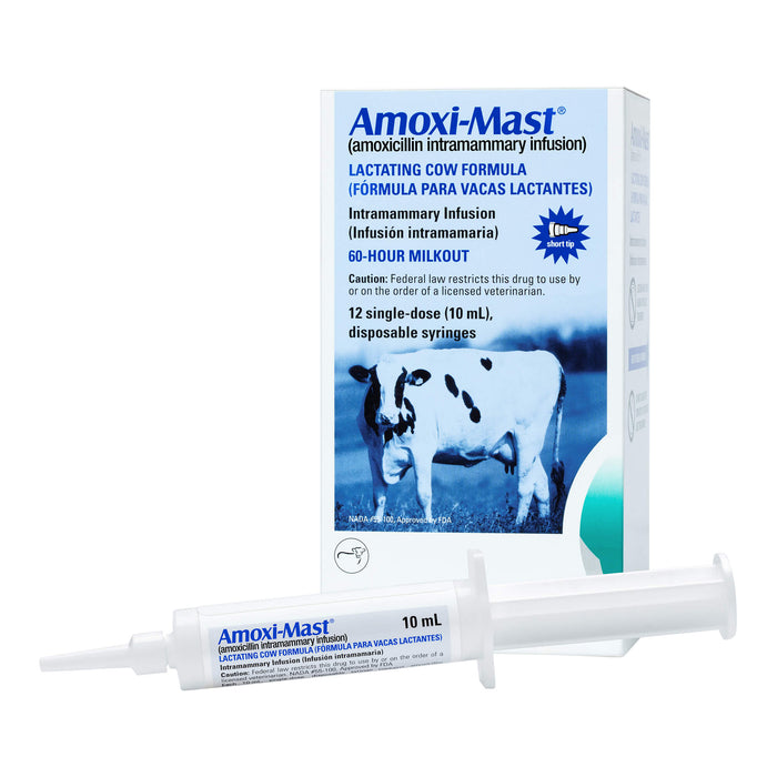 Rx Amoxi - Mast (amoxicillin intramammary infusion) Lactating Cow Formula, 12 single - dose 10mL syringes - 012MER-049416 - 1