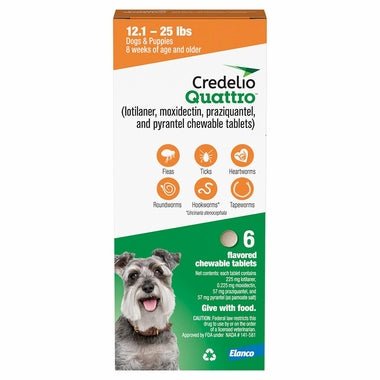 Rx Credelio Quattro Flea & Tick Chewable Tablets for Dogs - 012ELC-827006 - 12.1 - 25 lbs - 6 pk - 5