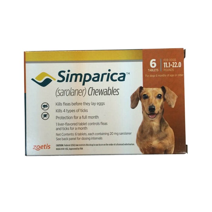Simparica (sarolaner) Chewable Tablets for Dogs - 012ZOE06-12459 - 11.1 - 22 lb - 6 Chewable Tablets - 2