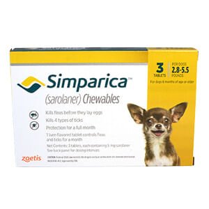 Simparica (sarolaner) Chewable Tablets for Dogs - 012ZOE03-12449 - 2.8 - 5.5 lb - 3 Chewable Tablets - 4