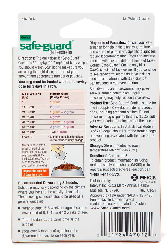 Safe - Guard Canine Fenbendazole Dewormer for Tapeworms, Roundworms, Hookworms, & Whipworms - 016ITV01-1 - 1 g - 2