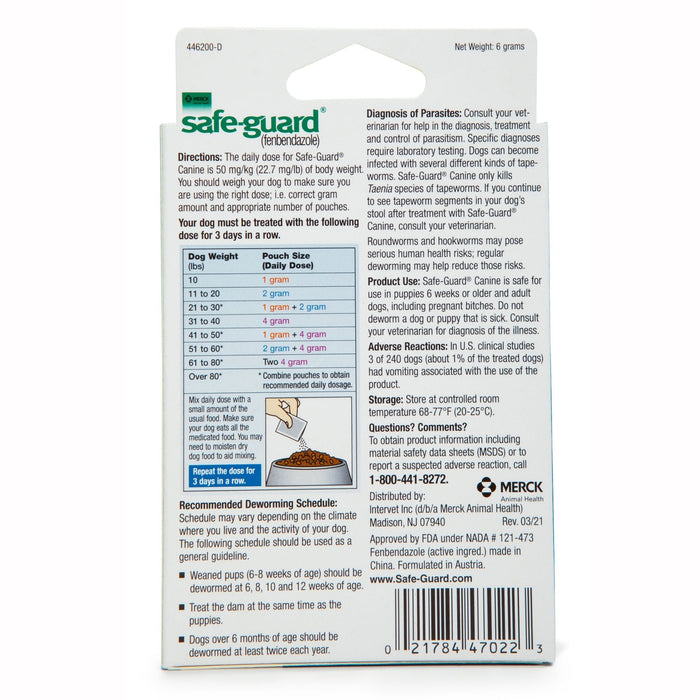 Safe - Guard Canine Fenbendazole Dewormer for Tapeworms, Roundworms, Hookworms, & Whipworms - 016ITV01-2 - 2 g - 4