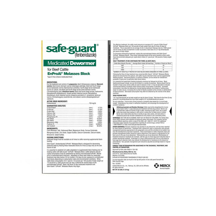 Safe - Guard Cattle Medicated Dewormer Block, 25 lb - I6SQ - 2