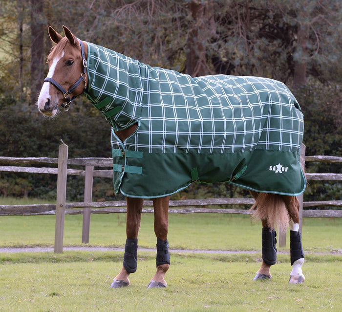 Saxon Defiant 1200D Combo Neck Medium Weight Horse Turnout, 200 Gram - 0V5YM - 84 in - Hunter Green Plaid - 1