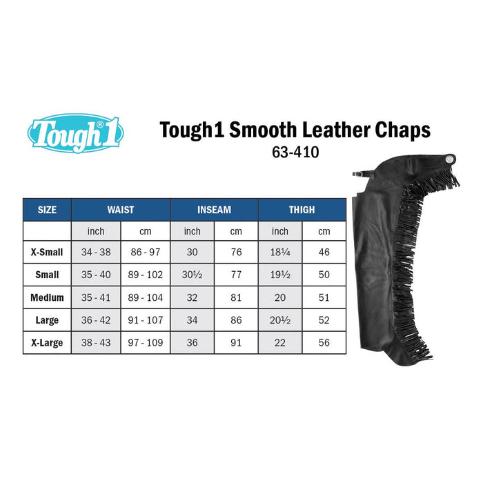 Smooth Leather Chaps with Fringe - JTIAGB - XSmall - Black - 3