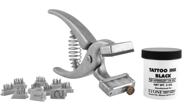 Stone 300 Tattoo Kit for Small Animals – Aluminum Pliers with 300 Digits and Black Tattoo Ink for Rabbits, Dogs, Cats, Pigs, Chickens - STT5 - 300 Tattoo Kit - 1