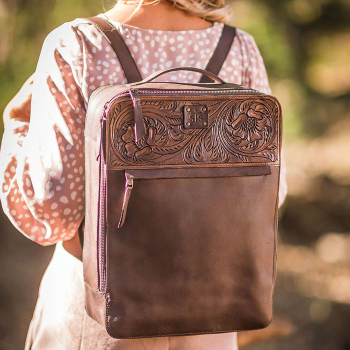 STS Westward Tooled Leather Women's Backpack - CCFL - Brown - 5