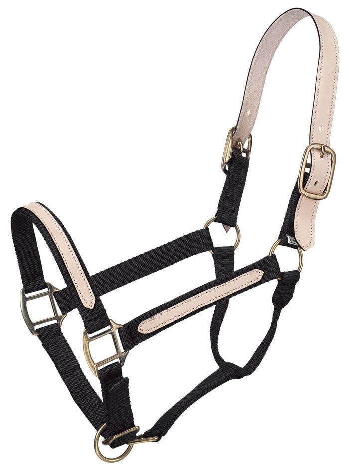 Tough1 Leather Overlay Breakaway Horse Nylon Halter - JTIAT - Black - 8