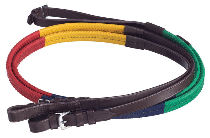 Tough1 Silver Fox Rubber Grip Schooling Reins - JTIA1F - Brown - 1