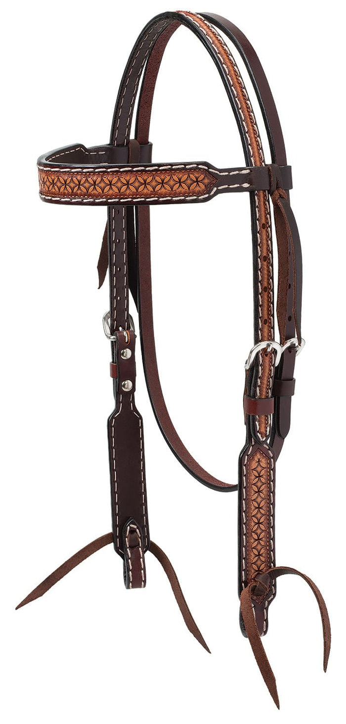 Turquoise Cross Geometric Tooled Browband Headstall - WLC1DW - 3