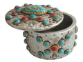 Turquoise Stones Jewelry & Trinket Box - JTIA4T - Turquoise & Red Stones - 1