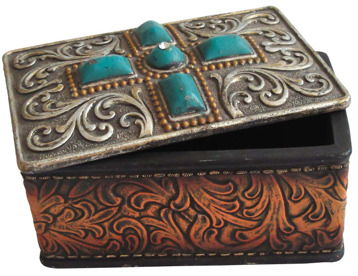 Turquoise Stones Jewelry & Trinket Box - JTIA4U - Turquoise Cross - 2