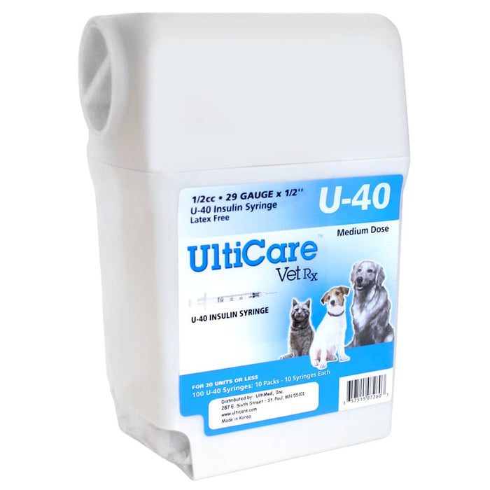 UltiCare U - 40 Insulin Syringes with Sharps Container, 100 Count - 01101UC-1-2 - 1/2 cc w/ 29G x 1/2" - 2