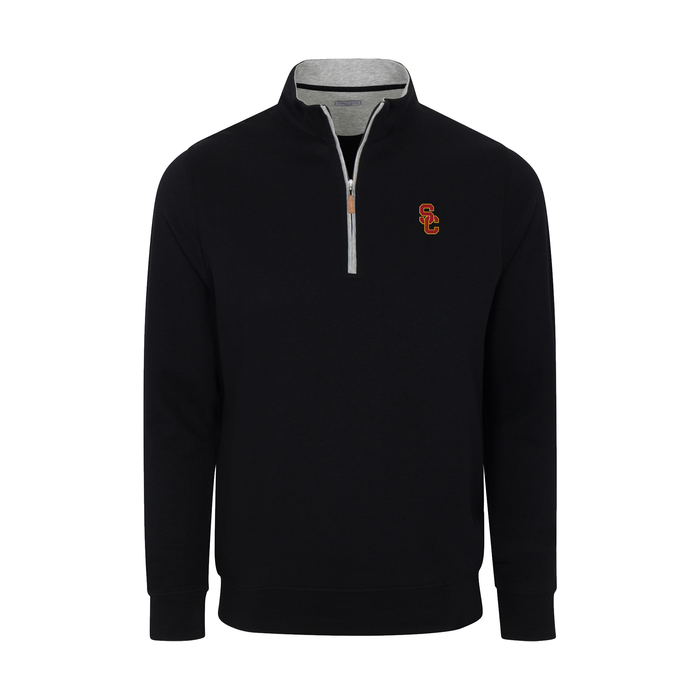 USC Heather Cloud Cotton Quarter Zip Pullover Black with Light Grey Trim