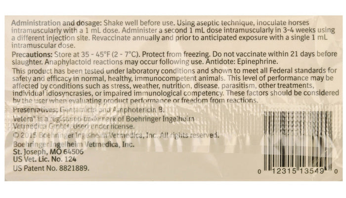 Vetera West Nile Virus, Single Dose Vaccine for Horses - A9BU - 1 Dose - 2