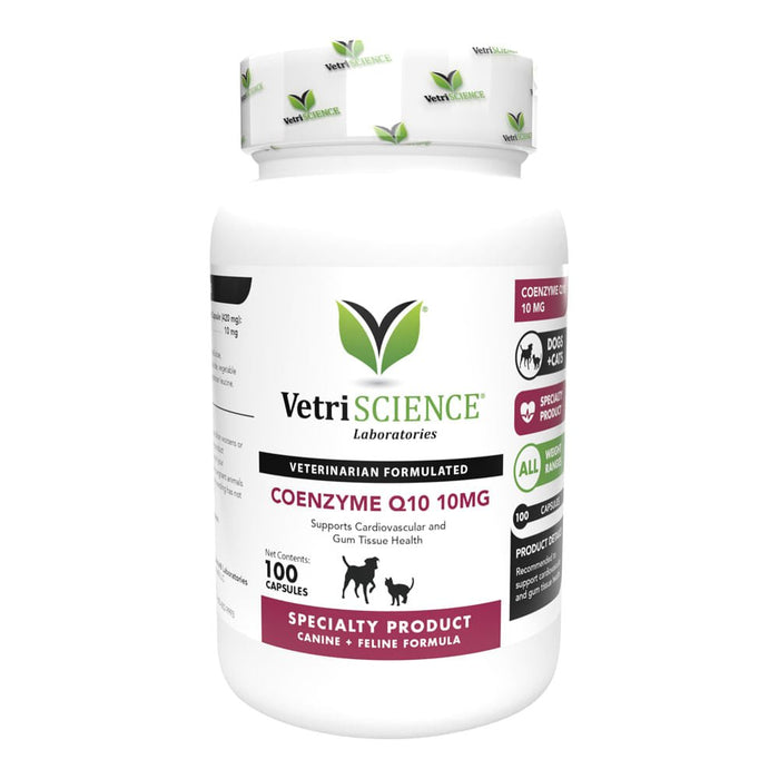 VetriScience Coenzyme Q10 10 mg Capsules for Dogs & Cats – Heart, Cardiovascular & Gum Health Supplement – 100 Count - 015VS-9322-10 - 1