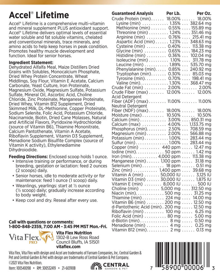 Vita Flex Pro Accel Lifetime Health & Wellness Formula Supplement for Horses - FA5Q - 5lbs - 2