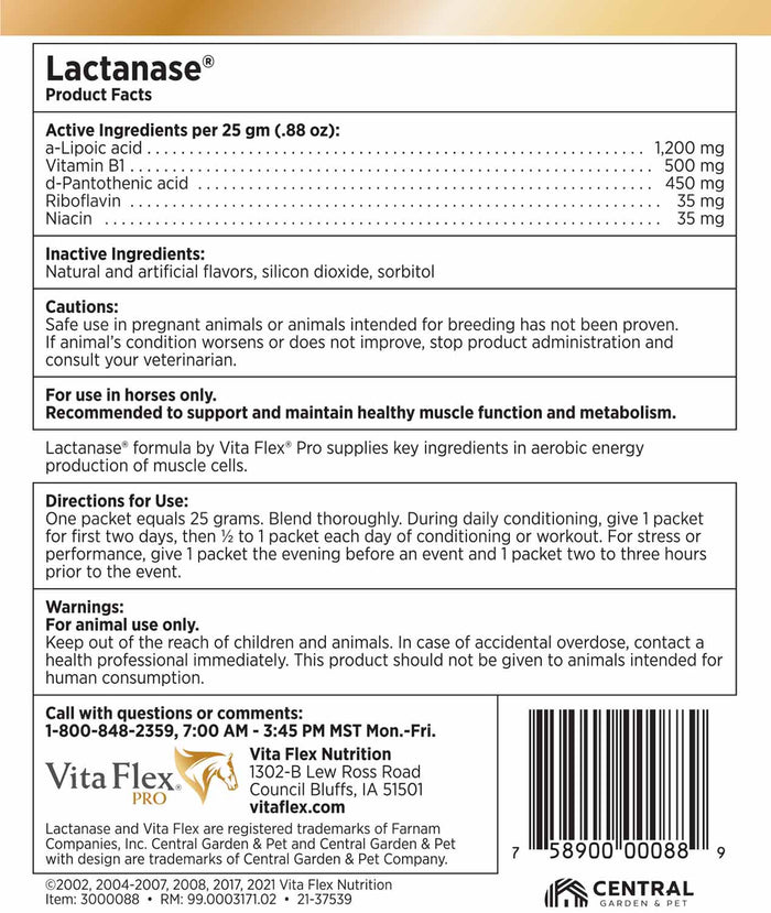 Vita Flex Pro Lactanase Pre - Performance Horse Supplement, Single Serve Packet - V6L1 - 2