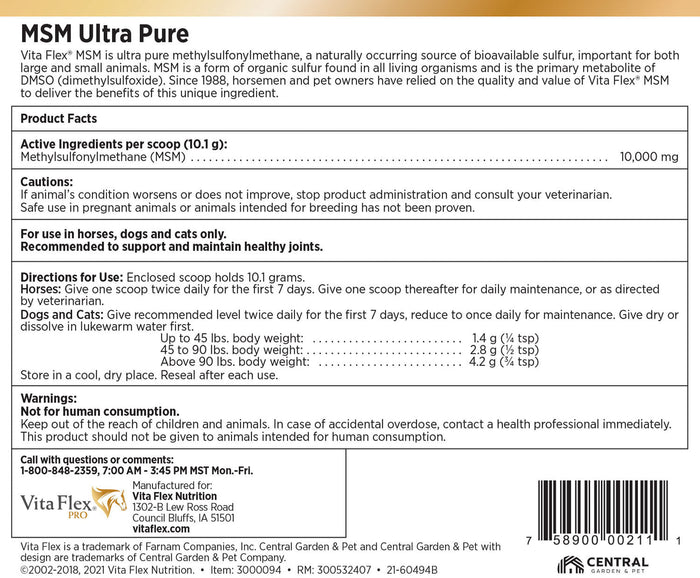 Vita Flex Pro MSM Quality Joint Supplement for Horses, Dogs and Cats - FA64 - 10lbs - 2