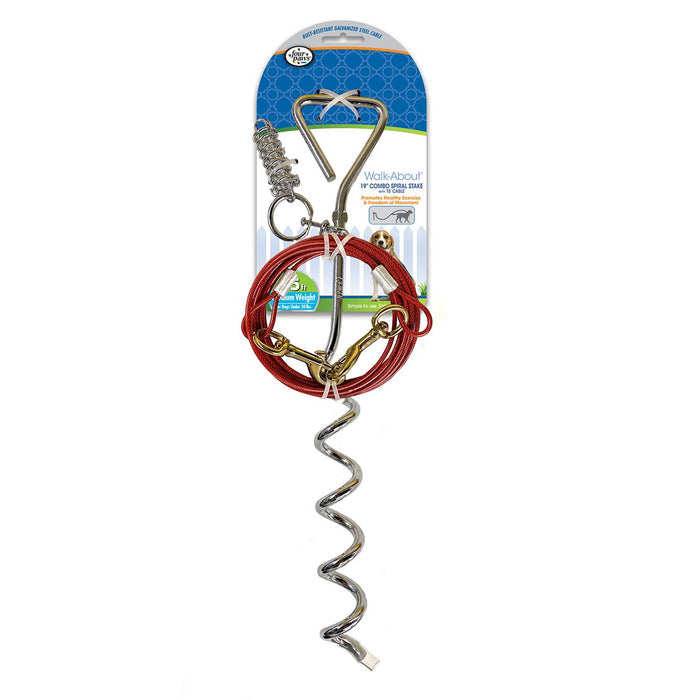 Walk About Tie - Out Dog Spiral Stake, Silver - 39XB - 15 ft - 1